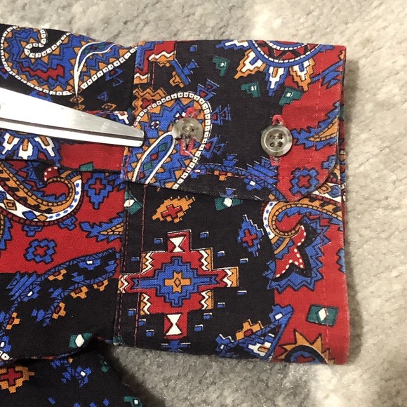 VTG Wrangler Western Shirt Men X-Long Tails M 16-33 Blue Paisley Rockabilly USA - Picture 8 of 14